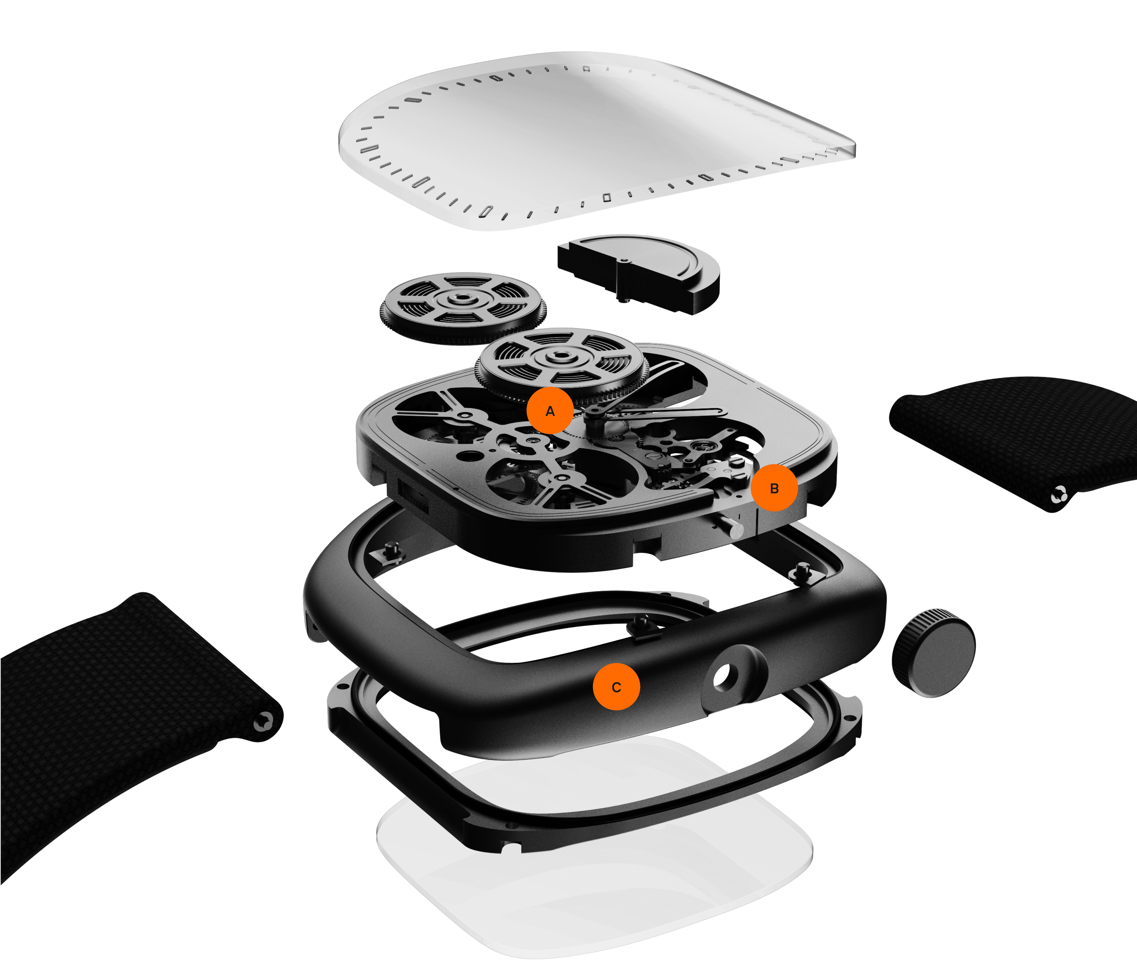 exploded view of acf-02 timepiece