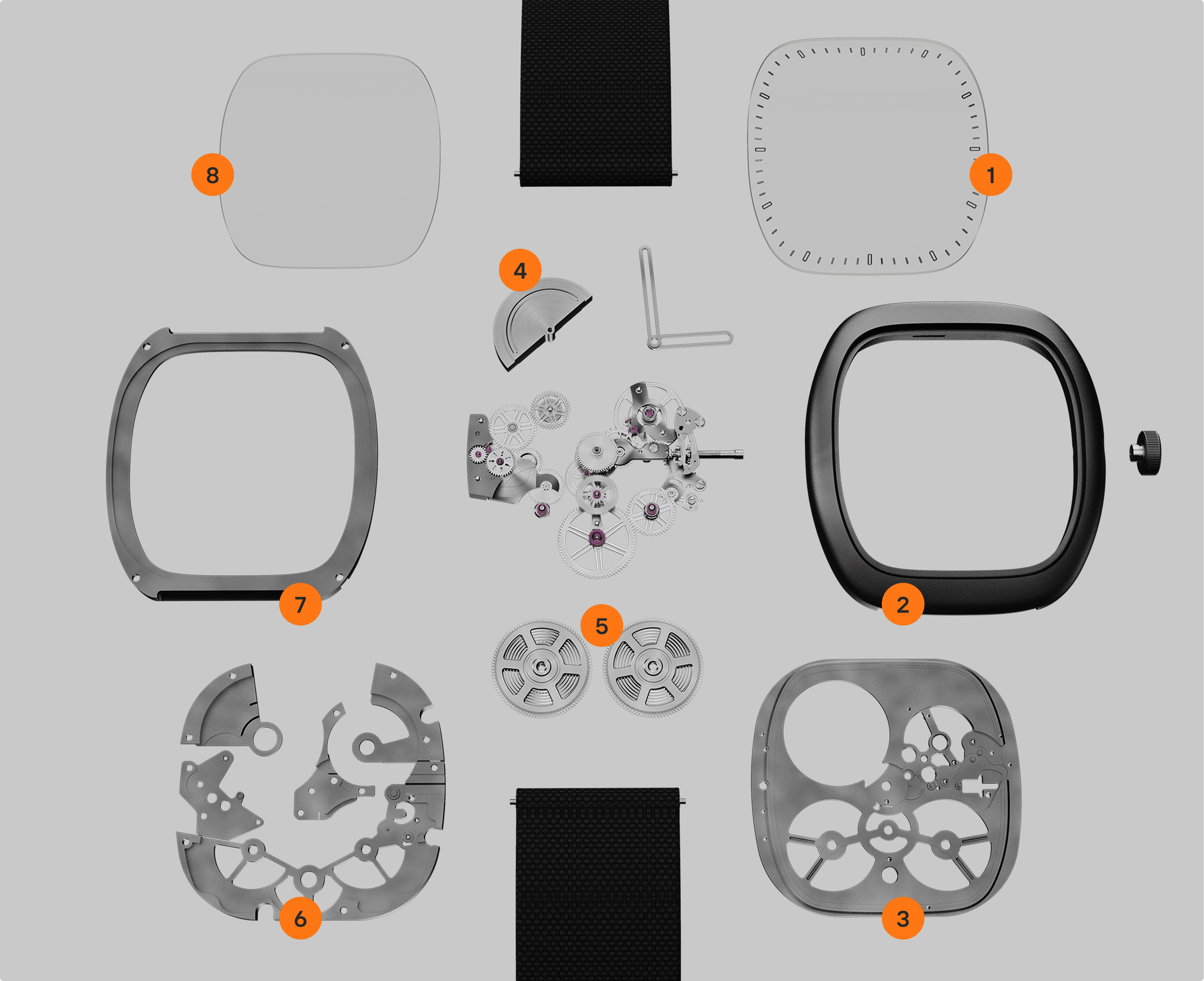 exploded view of acf-02 timepiece